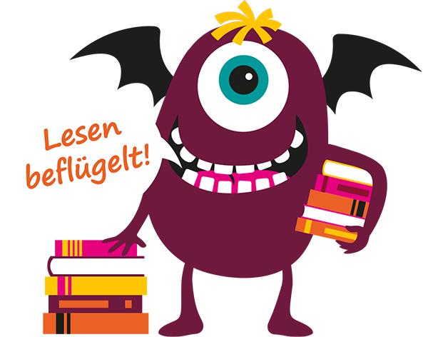 LBZ LS22 Monster Mit Buecherstapel Und Sprechblase Lesen Befluegelt LBZ LS22 Monster Mit Buecherstapel Und Sprechblase Lesen Befluegelt